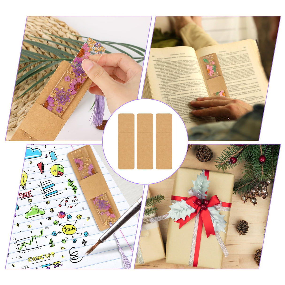 50 Pack Resin Bookmark Holder, 5.9 x 1.8 Inches Kraft Bookmark Sleeves Acrylic Bookmark Packaging Case Sublimation Bookmark Blank Sleeves for Display Wrapping Packaging Supplies Party Favor Gift Mozeat Lens