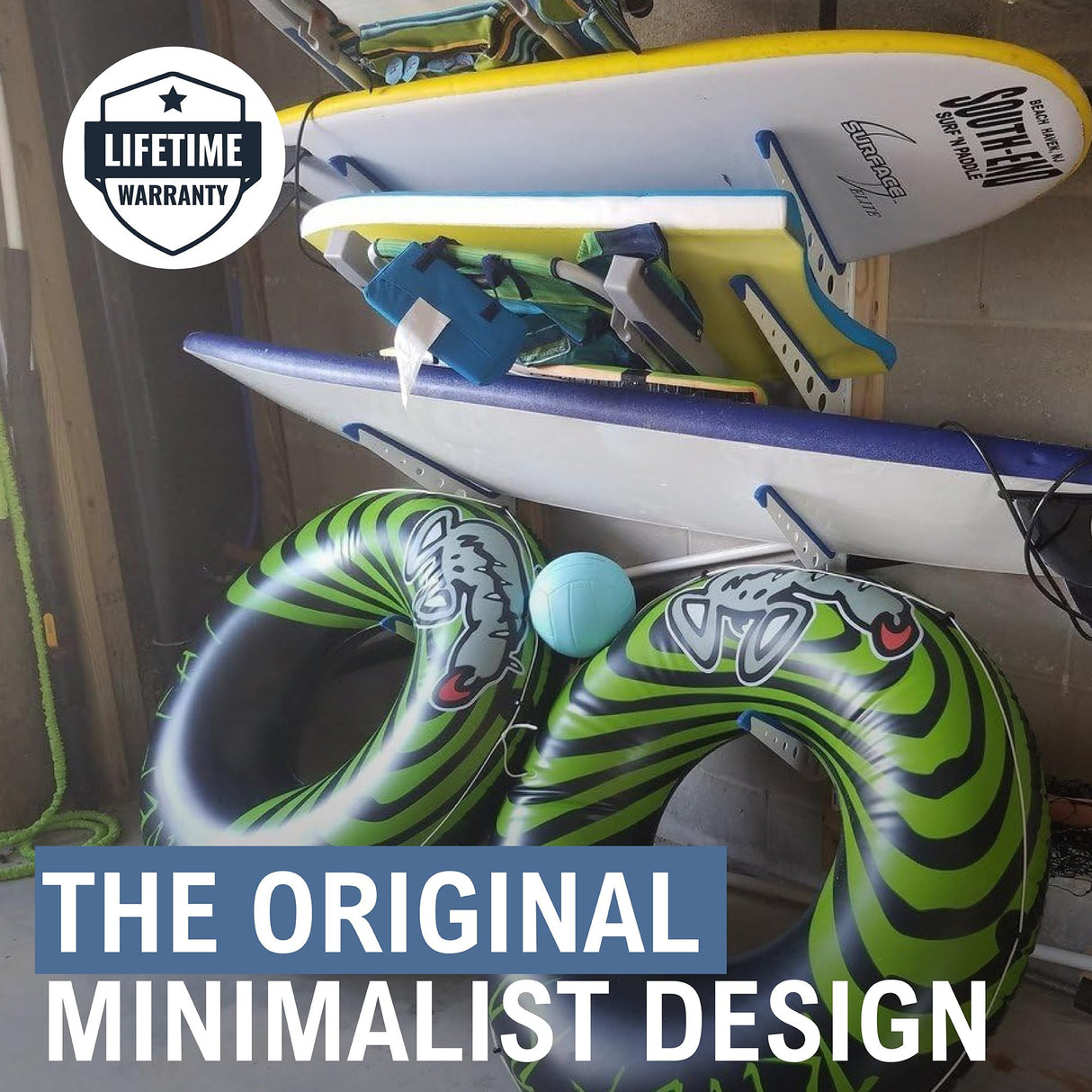 StoreYourBoard Beach Chair and Umbrella Wall Storage Rack, Metal Adjustable 4 Level Beach Gear Hanger, Garage and Home Organizer StoreYourBoard