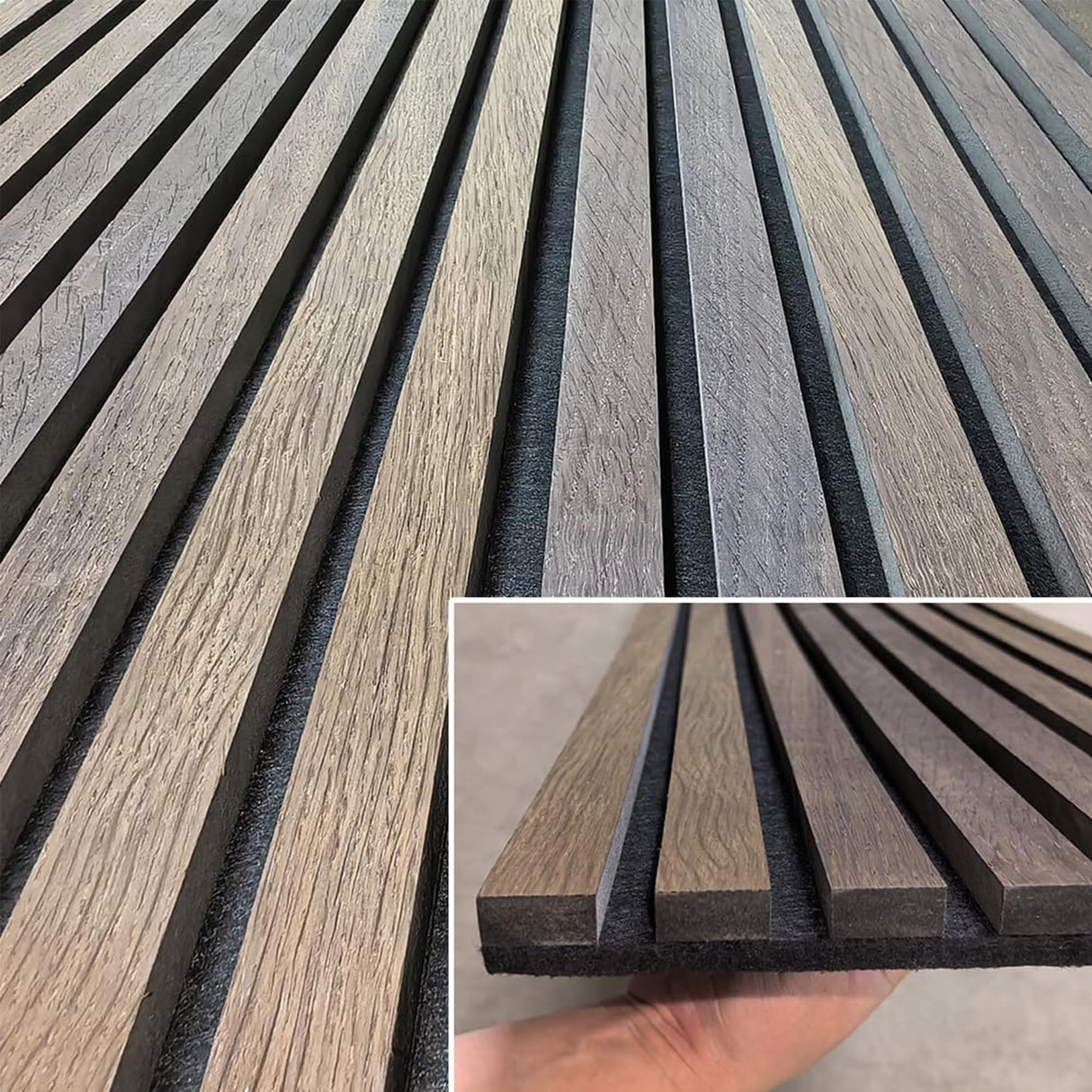 Acoustic 3D Panels for Interior Wall and Ceiling Decor, Soundproof Wood Accent Slat Fluted Noise Absorbing Panels Decorative for Bathroom, Bedroom, Smoked Oak Wood Veneer, 94.5" X 23.6" Each Box Kieacia