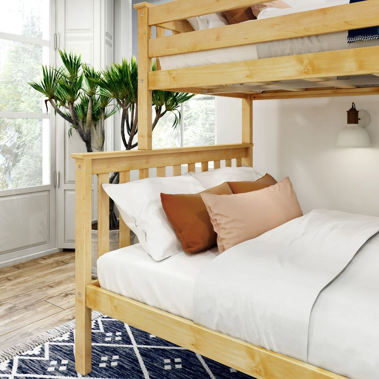 Plank+Beam Classic Wooden Bunk Bed Twin Over Full Size, Platform Bed Frame with Bunk Bed Ladder and Wood Slats for Adult, Space Saving Bed, Easy to Assemble, No Box Spring Needed, Natural Plank+Beam