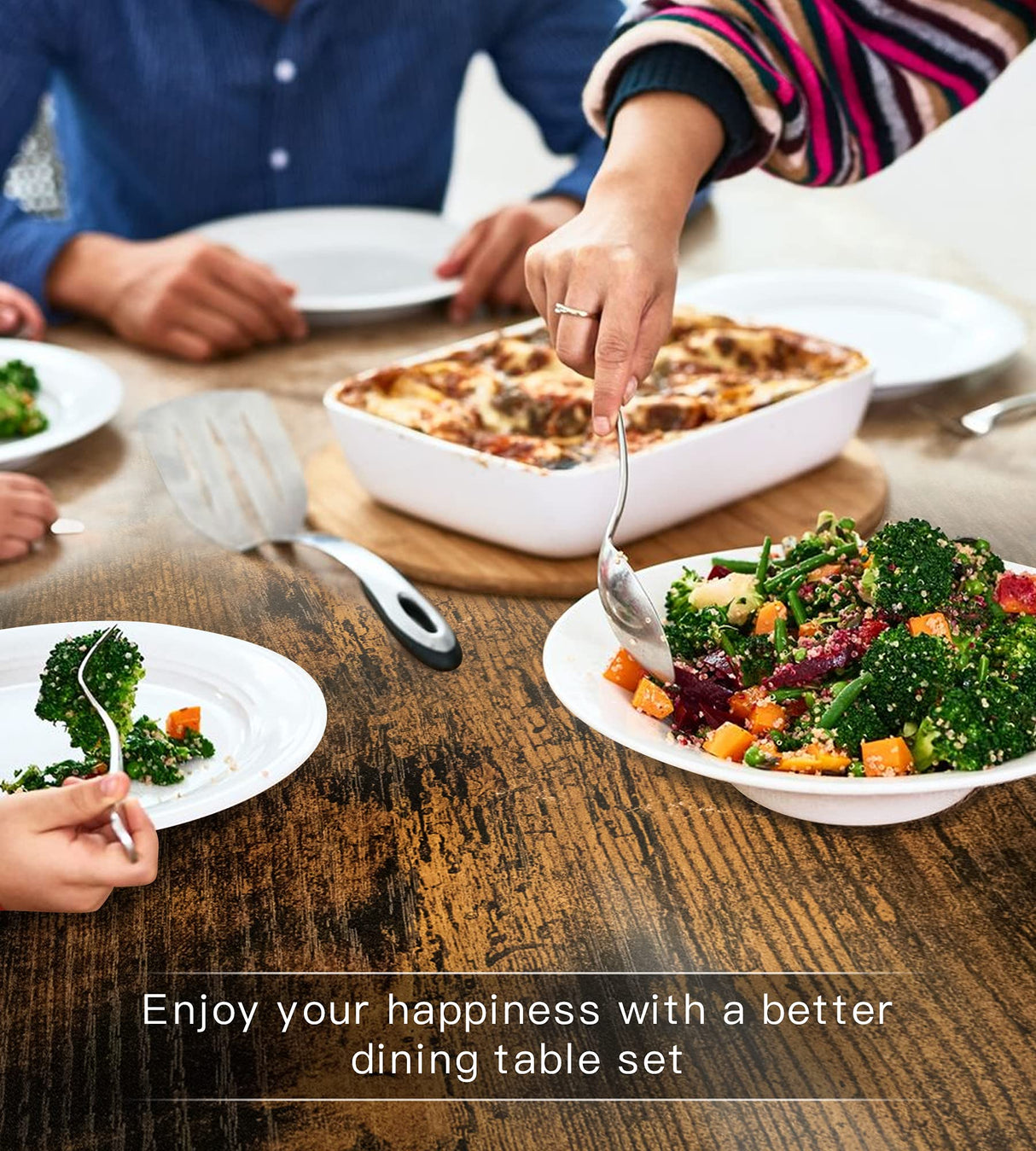 MIERES 5-Piece Rustic Brown Dining Table Set for 4 with Sturdy Metal Frame MIERES