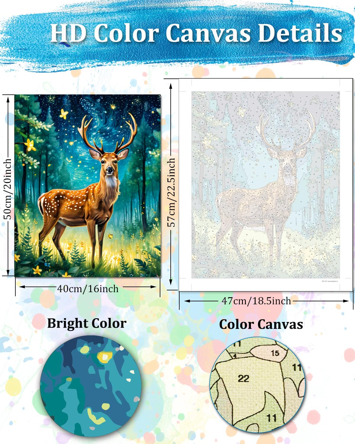 TOCARE Deer Paint by Numbers Kit for Adults,Starry Night Deer Adult Paint by Numbers Canvas,Adults' Paint-by-Number Kits for Animals Lovers 16x20inch (Without Framed) TOCARE