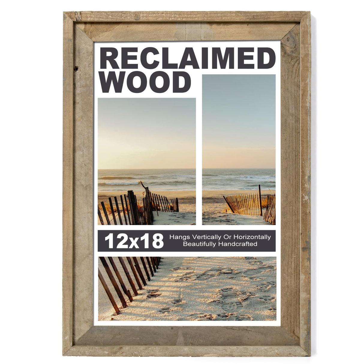 Rustic 12x18 Picture Frame, Reclaimed Barnwood Photo Frame with HD Tempered Glass, Distressed Family Art Gallery Corner, Horizontal and Vertical Wall Mounting Display with Hardware, Set of 1 FLYJOE