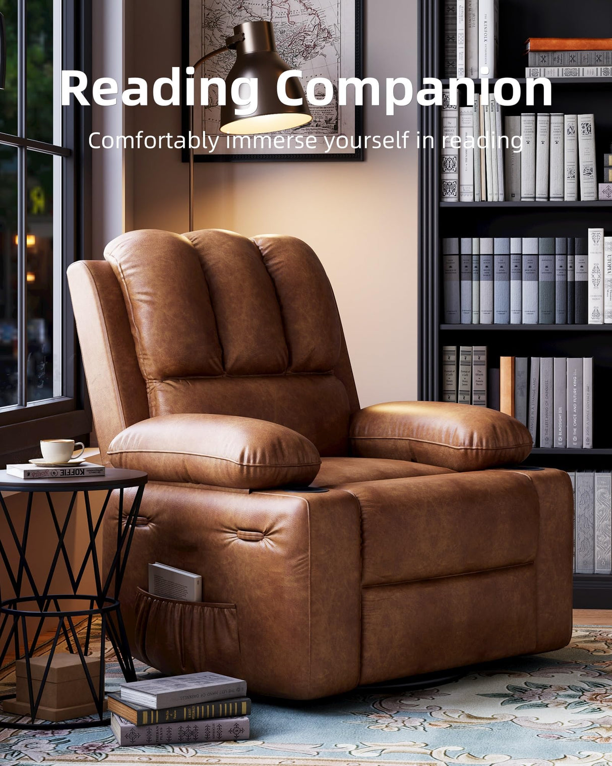 Manual Recliner Chair, Oversized PU Leather Reclining Sofa Chair, Modern Comfy Armchair for Bedroom or Living Room, Leather Recliner Chair for Adults, Stylish Sofa & Relaxing Recliners (Brown) GarveeLife