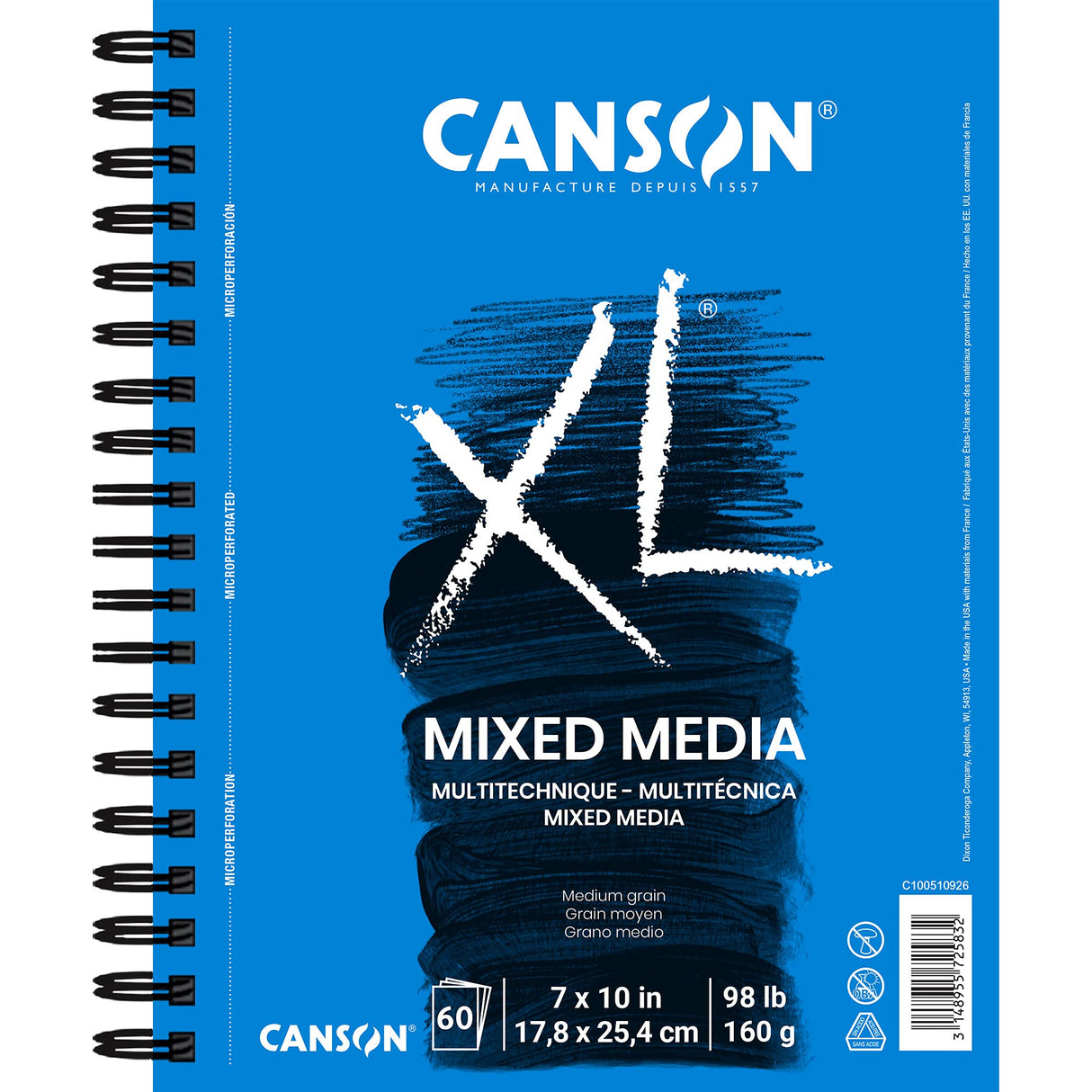 Canson XL Series Mixed Media Pad, Side Wire, 7x10 inches, 60 Sheets – Heavyweight Art Paper for Watercolor, Gouache, Marker, Painting, Drawing, Sketching Canson