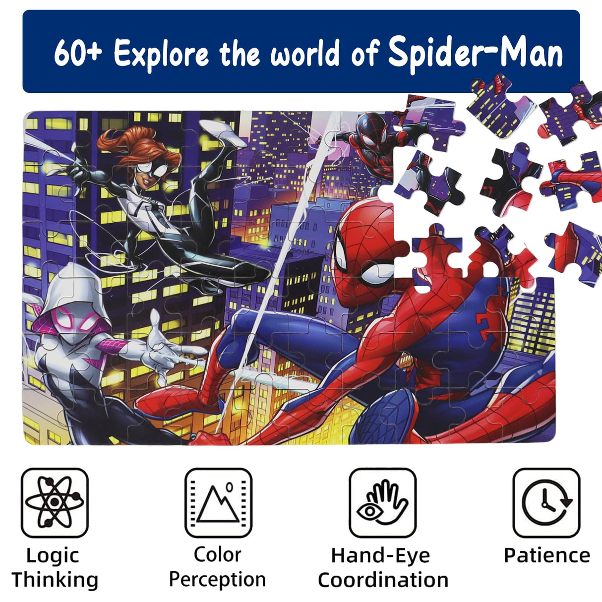 60 Pieces Marvel Spiderman Jigsaw Puzzles for Kids Ages 4-8,Learning Educational Puzzles for Children Girls and Boys,Packed in Tin Box,Gift for Children (0668) DPLEFO
