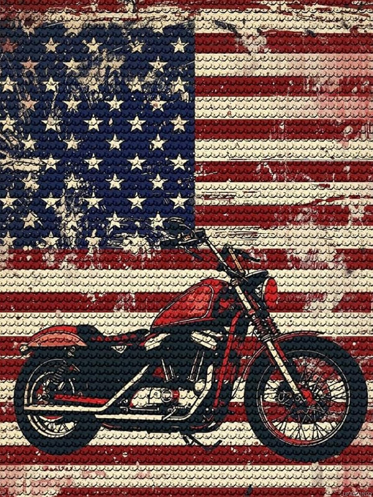 UPABLUNSO American Flag Motorcycle Diamond Art Painting Art Kits for Adults Diamond Art Painting Diamond Art Kits 5D Gem Art Painting Art Kits for Home Wall Decor 12x16inch UPABLUNSO