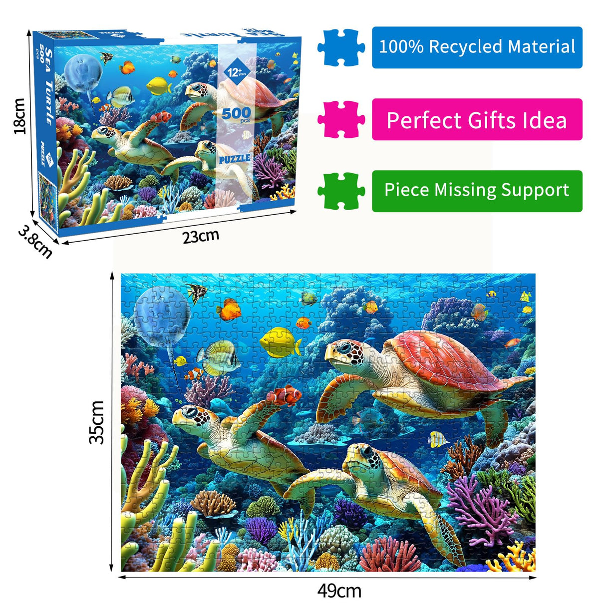 500 Piece Jigsaw Puzzle for Adults -Sea Turtle Jigsaw Puzzles 500 Pieces Puzzles for Adults-The Underwater World Finished Size 19.3" x 13.7" HUADADA
