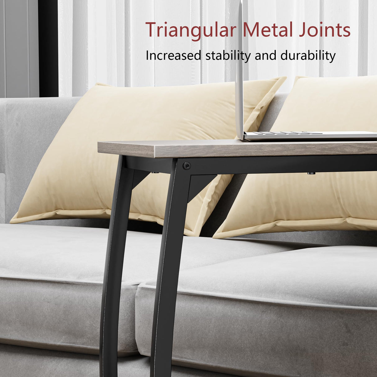 LAKEMID C Shaped End Table Set of 2, Side Table for Couch, Small Sofa Table with Metal Frame, Couch Table for Small Spaces, TV Tray Table for Living Room Bedroom (Grey) LAKEMID