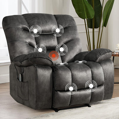 HAOMARKETS Power Recliner Chair with Massage and Heat, 41" Wide Electric Reclining Chairs with USB Port, Breathable Fabric Overstuffed Reclining Sofa for Living Room,Grey
