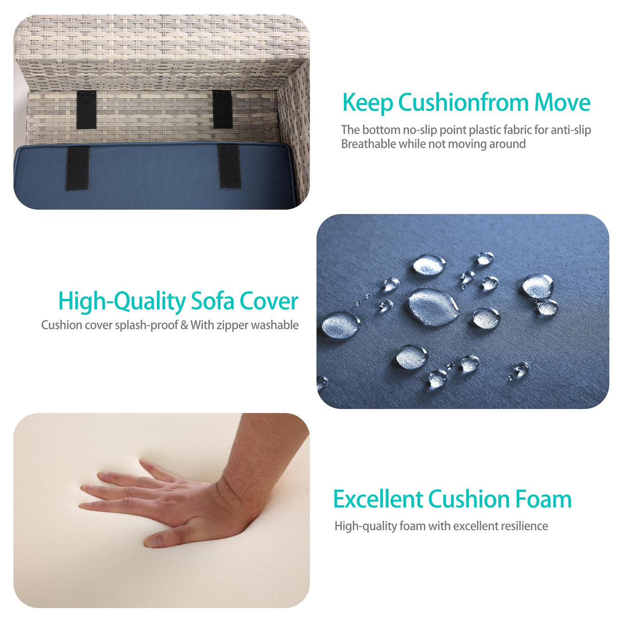 Muphyers 13-Piece Outdoor Patio Furniture Set with Rocking Swivel Chair, PE Wicker Rattan Sectional Sofa Patio Conversation Set with 55,000 BTU Fire Pit Table & Coffee Table, Navy Blue Muphyers