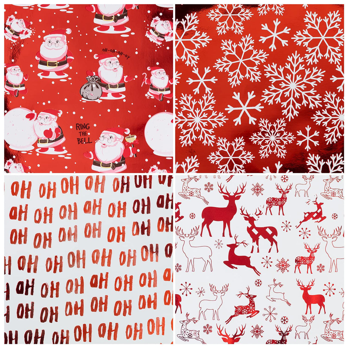 RUSPEPA Christmas Wrapping paper-Red and White Paper with a metallic foil shine-Christmas Elements Collection-4 Roll-30Inch X 10Feet Per Roll RUSPEPA