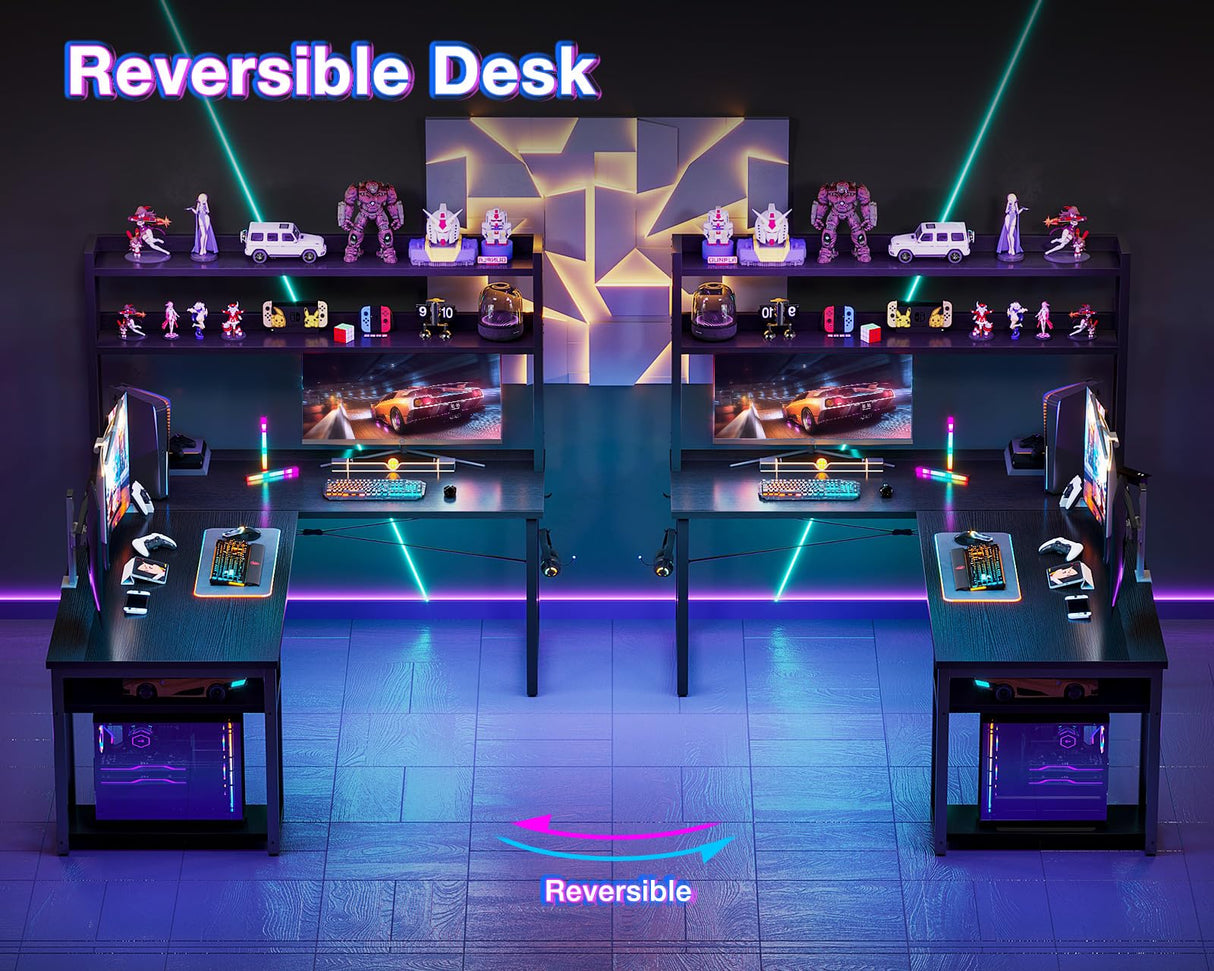 ODK L Shaped Gaming Desk with Hutch, Computer Desk with Storage Shelves, 59" L Shaped Desk for Home Office, Corner Desk with Headphone Hook, Black ODK