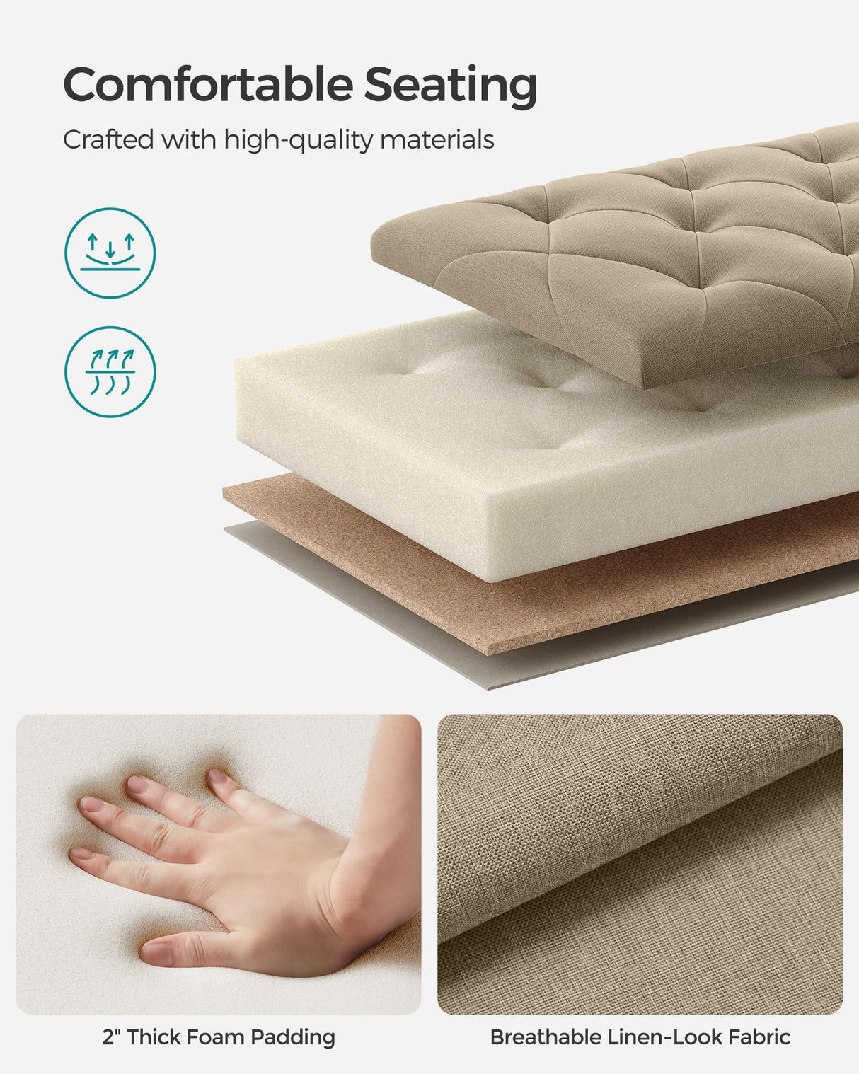 SONGMICS Storage Ottoman Bench, Foot Rest with Legs, 15.7 x 43.3 x 15.7 Inches, End of Bed Bench, Storage Chest, Load up to 660 lb, for Living Room, Bedroom, Entryway, Camel Brown ULSF088R01 SONGMICS