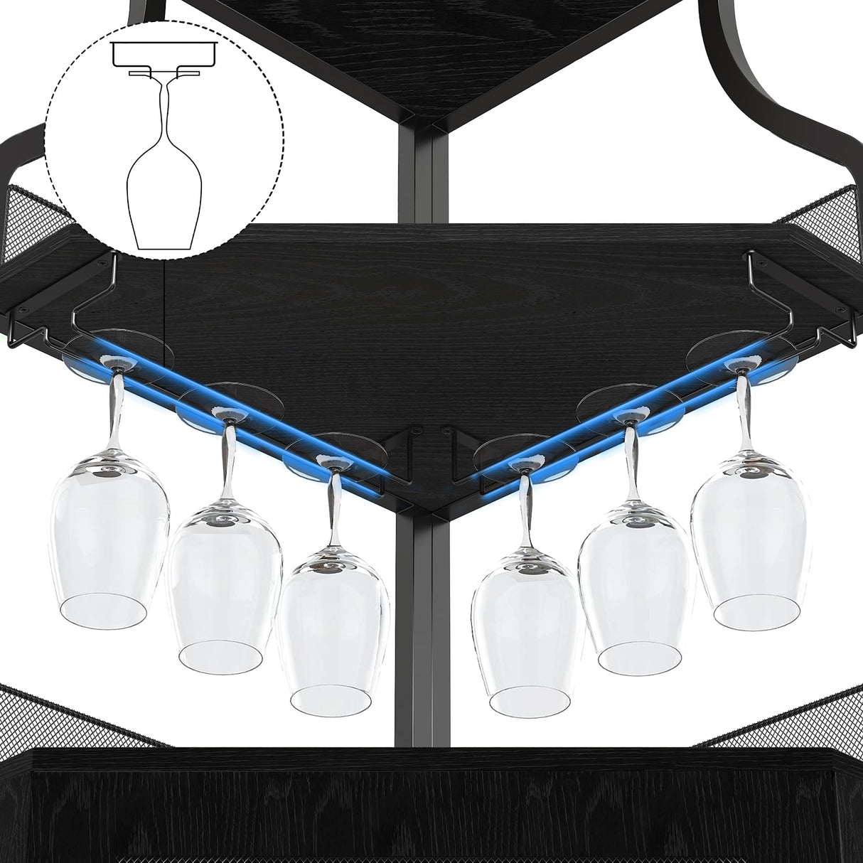 coucheta Corner Bar Cabinet, Wine Bar Cabinet with Glass Holder and Large Storage Space, Corner Liquor Cabinet with Mesh Door and Adjustable Shelf, Black coucheta