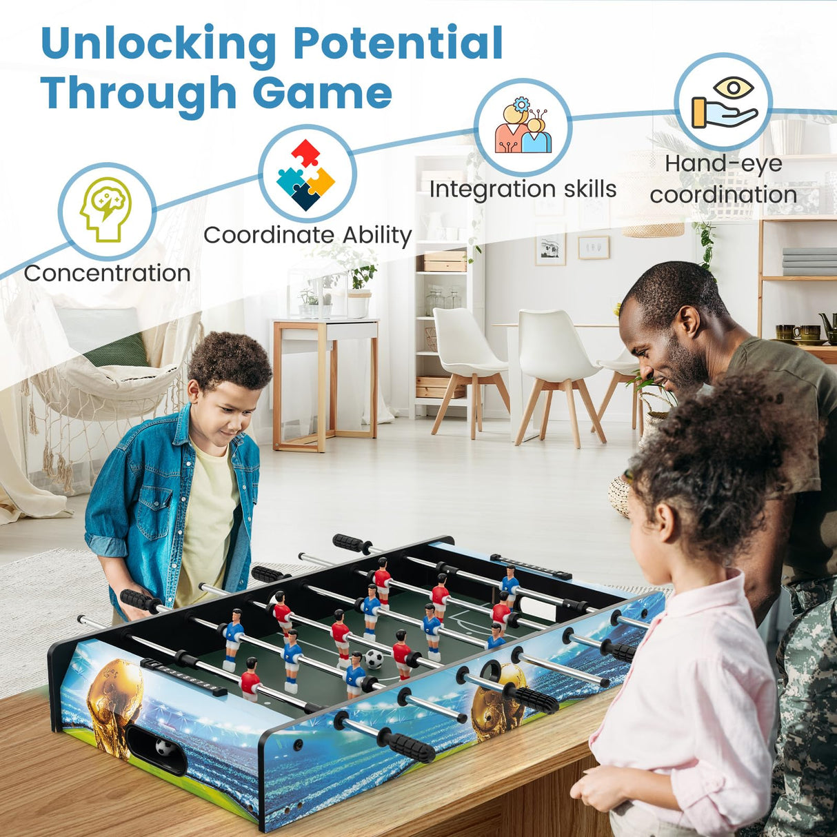 Goplus Foosball Table, 2-in-1 Tabletop & Freestanding Soccer Game Table with Detachable Leg, Ergonomic Handle, 2 Balls, Adults Youth Kids Foosball Games for Home, Office, Pub, Arcade Game Room Goplus