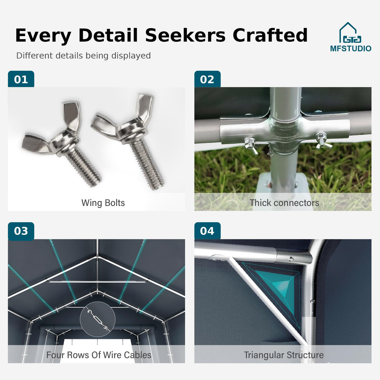 MFSTUDIO Outdoor Carport 13x22 ft, Portable Storage Sheds Shelter Garages Heavy Duty Canopy with Rolled up Zipper Doors, Outside Utility Shed Garage Tent for Boat,Patio Furniture and Tools MFSTUDIO