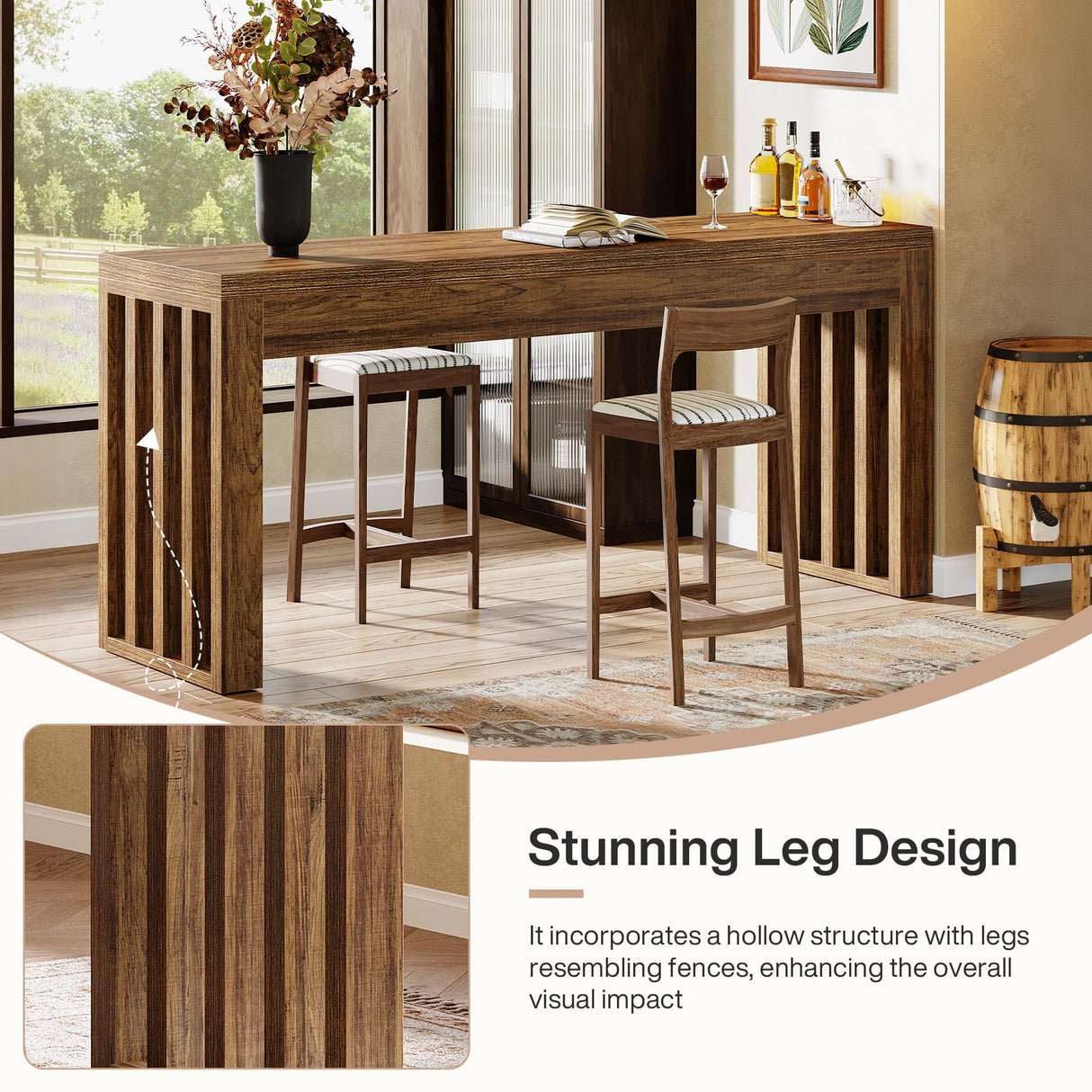 Tribesigns 63-inch Bar Table, Farmhouse Counter Height Pub Dining Table, Rectangular Kitchen Bar Height Table for Dining Room, Bistro, Restaurant,Rustic Brown Tribesigns