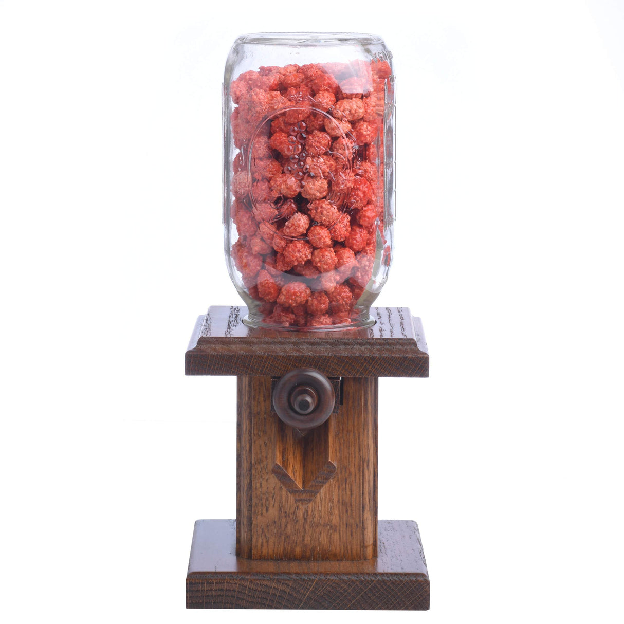 Handcrafted Amish Wooden Candy Dispenser Glass Jar Solid Oak Wood M&M's, Peanuts, Reese's Pieces, Skittles, Jelly Beans, Runts (Sorrel) AMISH VALLEY PRODUCTS