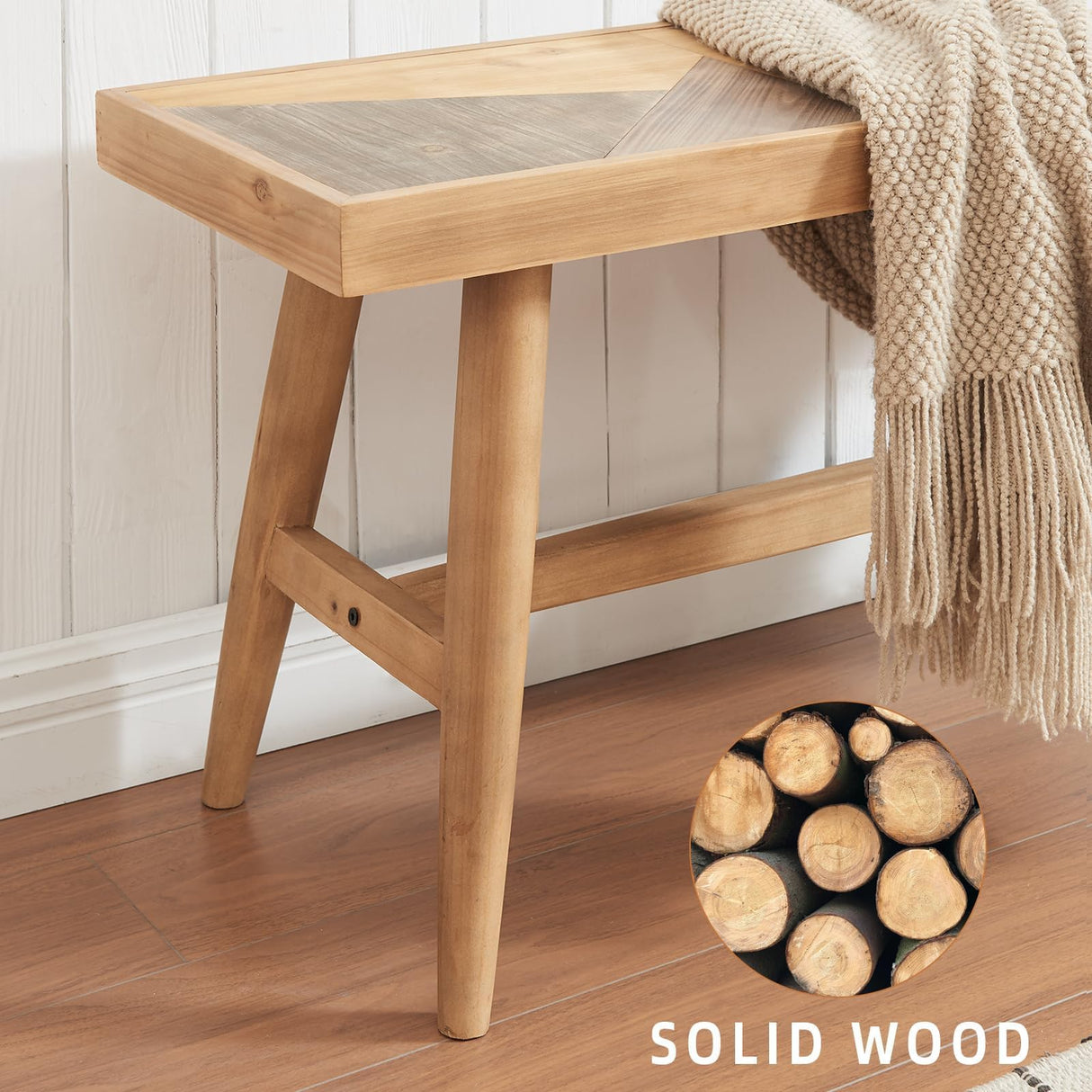 Wnutrees 43" Farmhouse Wood Bench,Solid Wood Entryway Bench for Indoor,Rustic Wood Bench for end of Bed, Handcrafted Finish, Natural Wnutrees