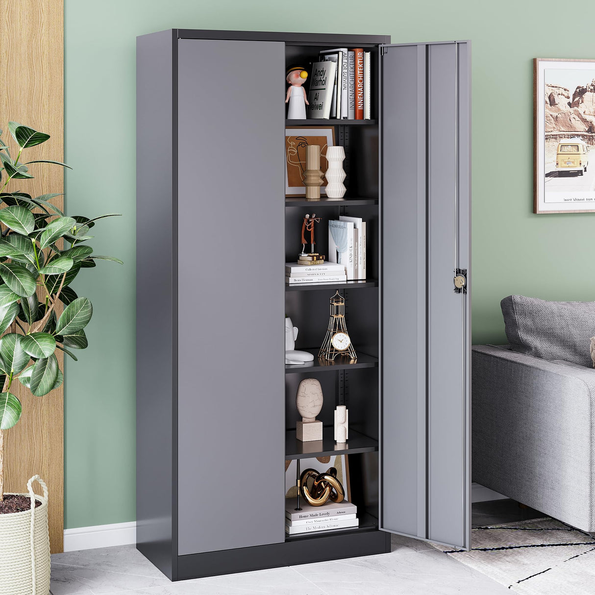 LISSIMO Metal Garage Storage Cabinet,71" H Tall Tool Cabinet with 2 Doors and 5 Adjustbale Shelves,Lockable Tool Cabinet for Garage,Basement,Home Office LISSIMO