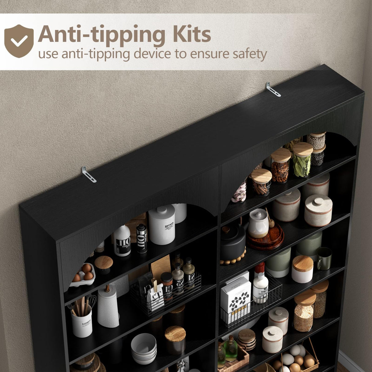 Gyfimoie 70.8’’ Tall Bookshelf and Bookcase, 7-Tier Double Wide Bookcase Modern Large Open Display Shelves with Curved Baffle for Home Office Living Room (Black) Gyfimoie