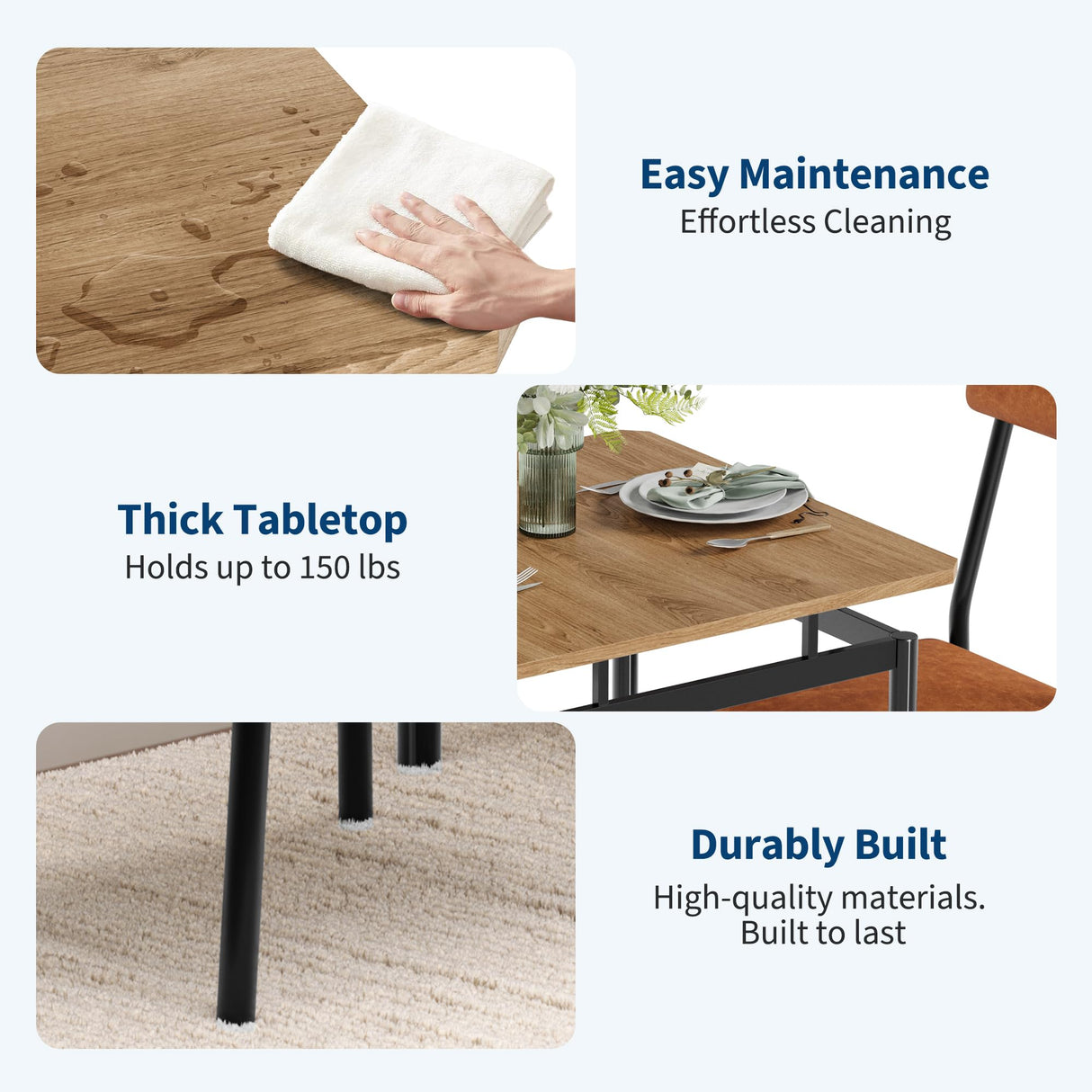 GarveeHome 3 Piece Dining Table Set, Wooden Kitchen Table Set with 2 PU Upholstered Chair, Industrial Metal Frame Dinette Set for Dining Room, Home Dinner, Party (Brown, 2 Chairs) GarveeHome