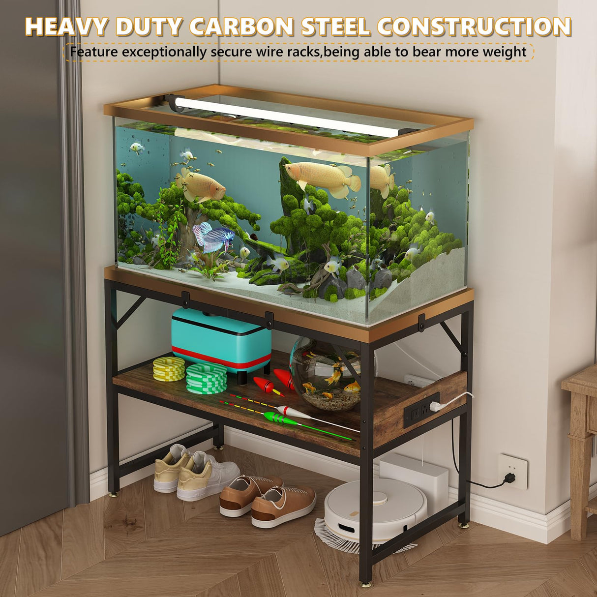 METYERRY Modern 20 Gallon Long Fish Tank Stand for Home Office, 2-Tier Aquarium Stand with Shelf for Storage, Fish Tank Table 30" x 12" x 20.5", Ideal for Breeder Tanks,and Reptile Terrariums, Rustic Brown METYERRY