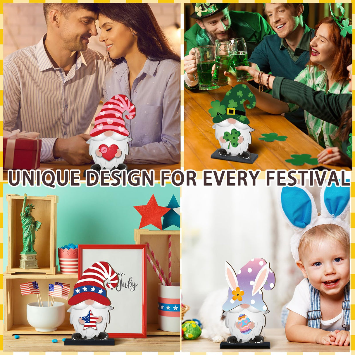 Blulu 32 Pcs Christmas Interchangeable Wooden Gnome Decor DIY Holiday Christmas Seasonal Tiered Tray Decoration Gnomes with Magnet Pieces Welcome Sign for Xmas Holiday Decorations (Fresh) Blulu