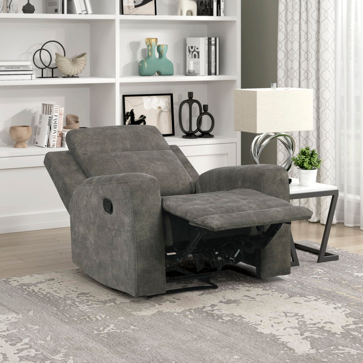 Lexicon Manual Recliner Chair, Textured Microfiber Reclining Sofa Chair, Home Theater Seating, Wall Hugger, Track Arms, Manual Recliner for Living Room/Office/Apartment, Easy Assembly, Brown Lexicon