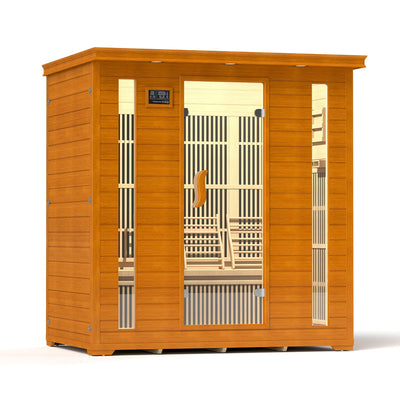 springspa 4 Person Infrared Sauna Room, Low EMF FAR Infrared Sauna for Home, Canadian Hemlock Wooden Indoor Sauna, with 10 Heating Panel, 2 LCD Panel, Bluetooth Speaker, 7 Therapy Light