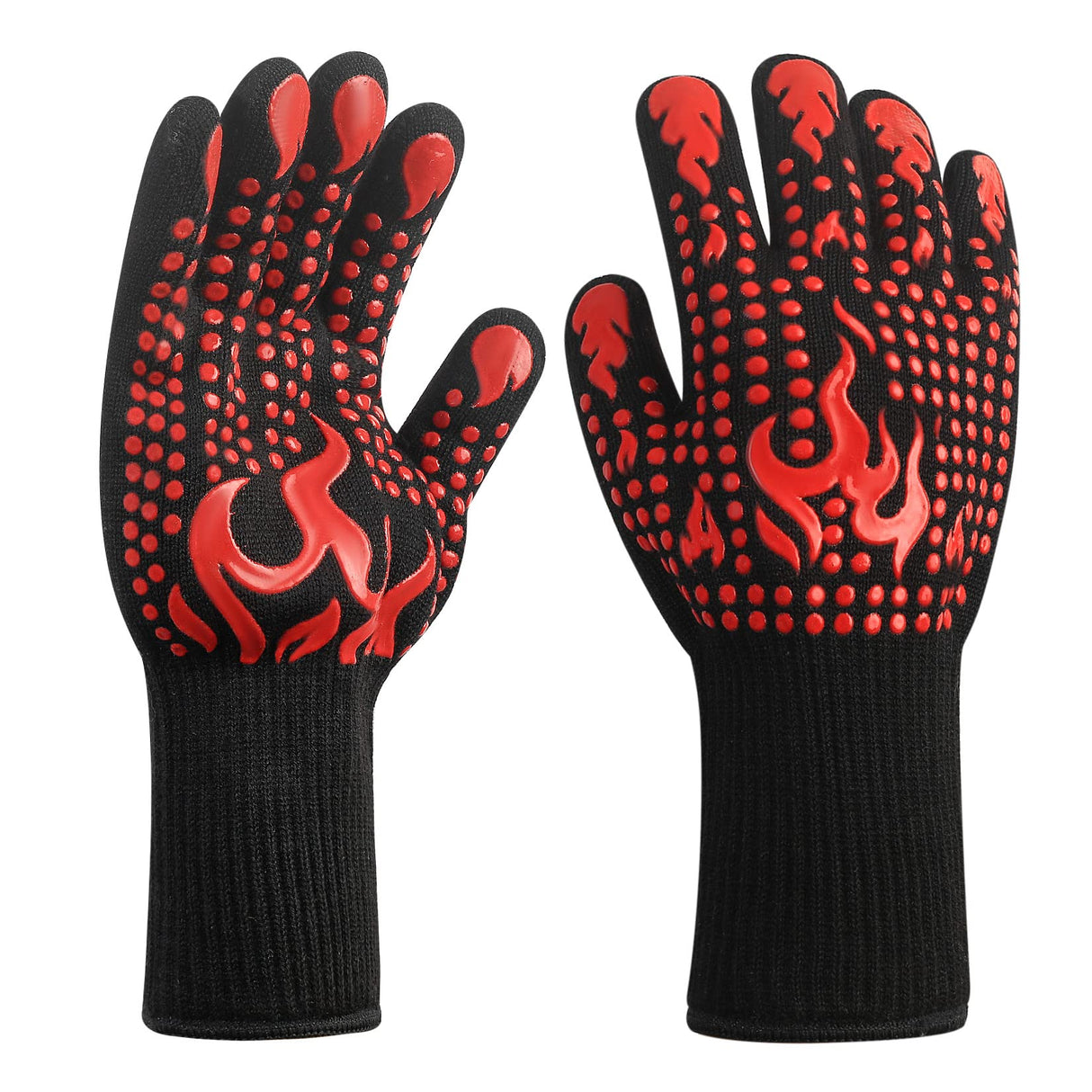 HexinYigjly 1 Pair/2 Pieces BBQ Gloves, Grilling Gloves, Heat Resistant Barbecue Oven Gloves, 1472°F/800°C Kitchen Fireproof Mitts Heat Proof for Grilling, Baking, Cooking, Welding Gloves Mitts - Red HexinYigjly
