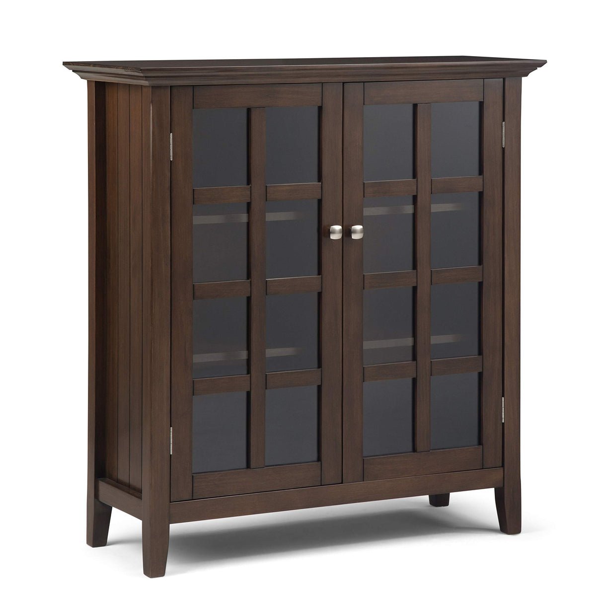 SIMPLIHOME Acadian SOLID WOOD 39 inch Wide Transitional Medium Storage Cabinet in Natural Aged Brown, with 2 Tempered Glass Doors, 4 Adjustable Shelves SIMPLIHOME