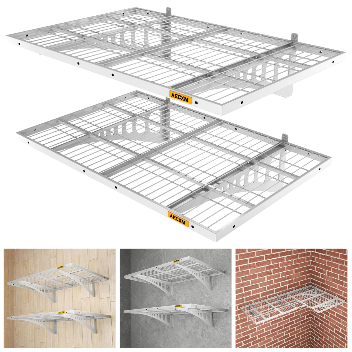 Aecxm 2x3ft 2Pack Wire Shelving Unit Heavy Duty Garage Storage Shelves Wall Mounted White 560lbs Load Capacity(24-inch-by-36-inch) Aecxm