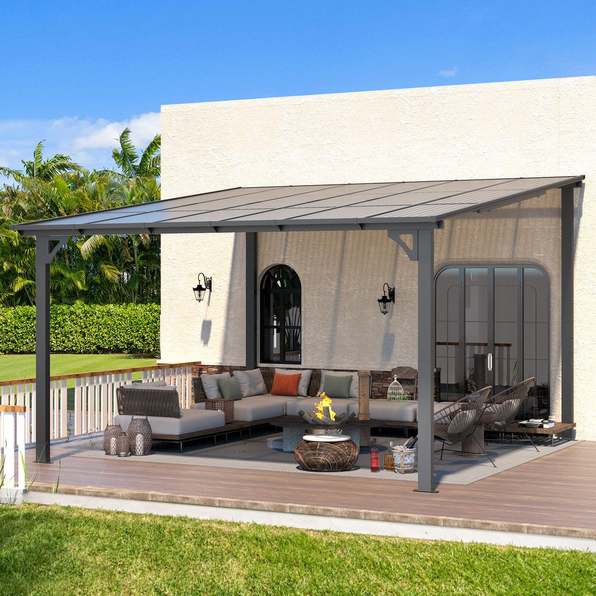 AECOJOY 12' x 12' Gazebo Outdoor Pergola for Patio, Large Wall-Mounted Hard Top Lean to Metal Gazebo Shelter Pergolas and Gazebos Clearance with Patio Roof, Heavy Duty Awnings for Patio, Decks AECOJOY