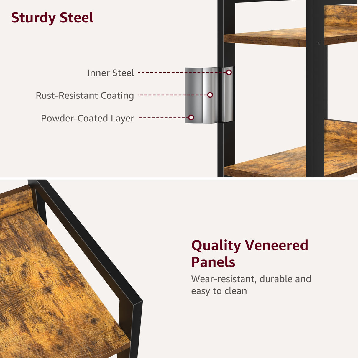 KLUVIS Skinny Bookshelf for Small Spaces - 5 Tier Thin Book Shelf with Storage Drawers Narrow Shelves Slim Bookshelves 2 Fabric Drawer 60 inch Tall, Farmhouse Brown (03BN) KLUVIS