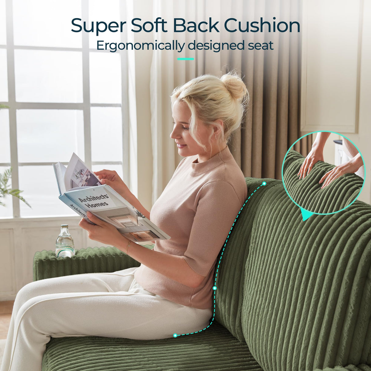 LINSY HOME Loveseat Sofa with Pull Out Couch Chaise: 2-in-1 Convertible 2 Seater Sofa with USB Charging & Cup Holders, Comfy Plush Corduroy Love Seat for Small Spaces Living Room Apartment, Green LINSY HOME