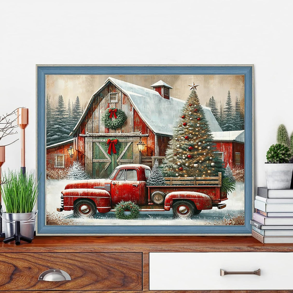 igoodom Diamond Art Kits for Adults, Christmas Diamond Painting Kit, Full Drill Round Christmas Red Truck Diamond Art Kits, DIY Gem Art and Crafts for Home Wall Decor Gift 16x12inch igoodom