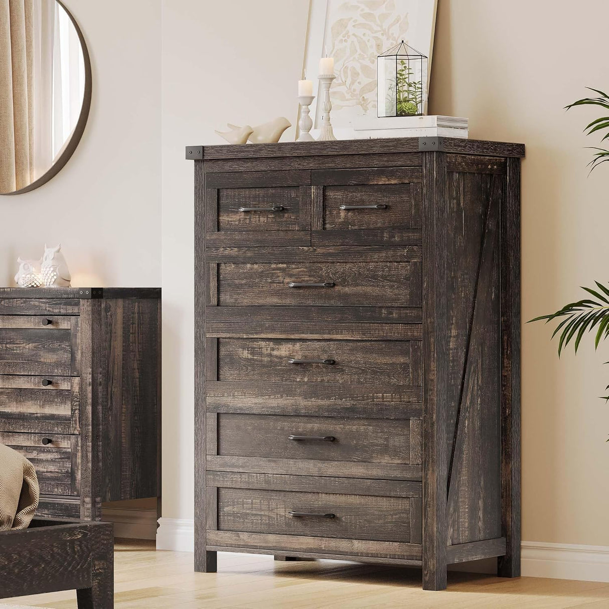 YITAHOME 6 Drawer Dressers, Wood Dressers Chests of Drawers, Modern Dresser with Open Shelf Storage for Room, Entryway, Hallway, Dark Rustic Oak YITAHOME