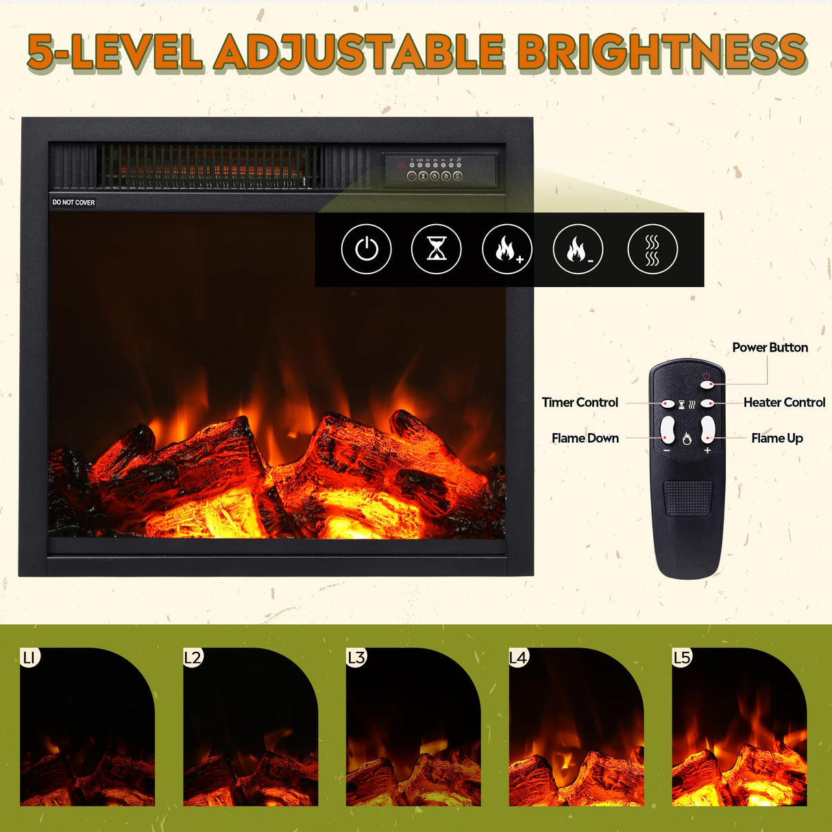 WLIVE TV Stand for 65 Inch TV, 58 Inch Entertainment Center with 18 Inch Electric Fireplace, Media Console with 2 Storage Cabinets for Living Room, Bedroom and Office, Rustic Brown WLIVE