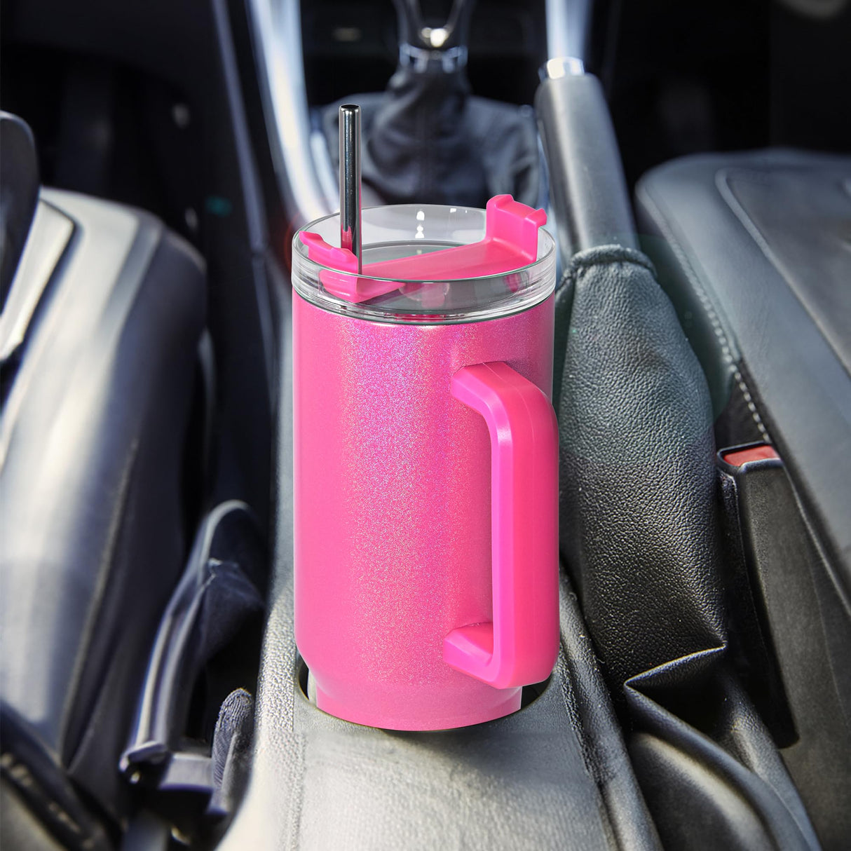 AGH 4 Pack 40 oz Sublimation Shimmer Green Pink Red Purple Tumbler with Stainless Steel Straw and Lid, Insulated Double Wall Vacuum Reusable Cups with Handle AGH