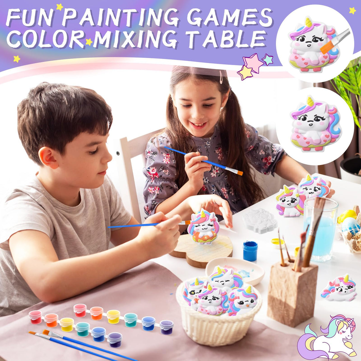 Leyndo 24 Set Unicorn Painting Kit Bulk Craft Kits DIY Paint Your Own Ceramic Figurines to Paint Unpainted Ceramic Plaster Painting Crafts for Party Favor Birthday Decorations Leyndo