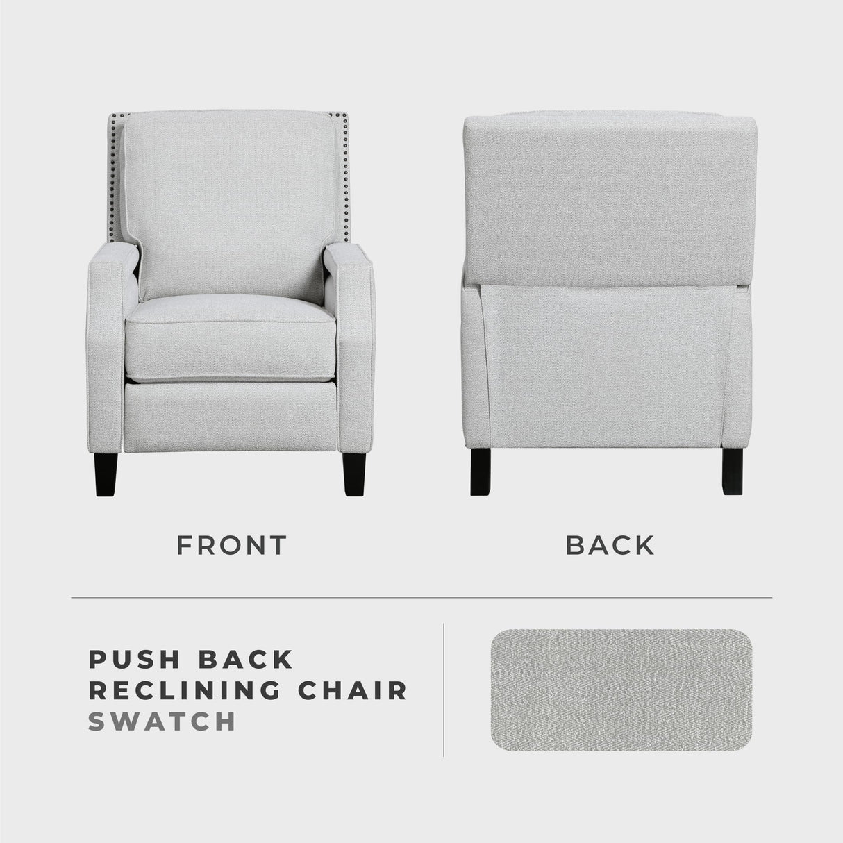 Lexicon Push Back Recliner Chair, Reclining Sofa Armchair, Modern Recliner Sofa Chair with Footrest, Chenille Fabric Recliner Arm Chair, Single Sofa Accent Chair for Living Room/Office/Apartment, Grey Lexicon