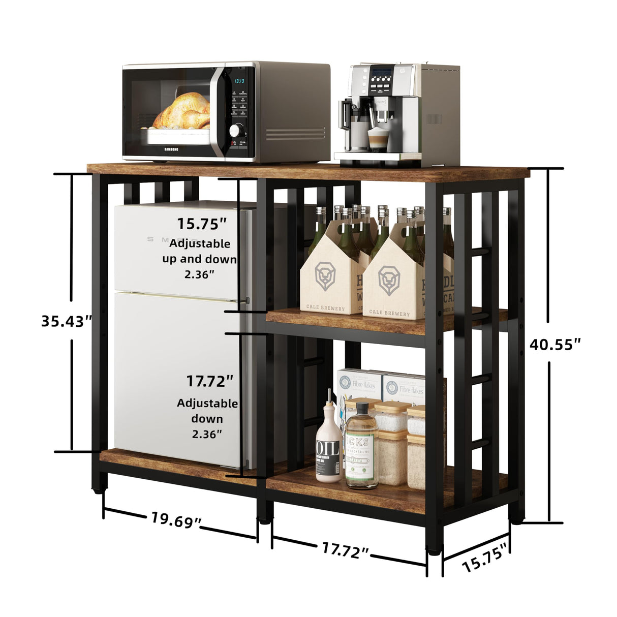 4-Tier Bakers Rack for Kitchens with Storage, Mini Fridge Stand, Microwave Oven Stand Table, Bar Cabinet, Aquarium Stands, Adjustable Shelves Freestadning for Kitchen, Living Room, Office, Patio. Yaruifnt