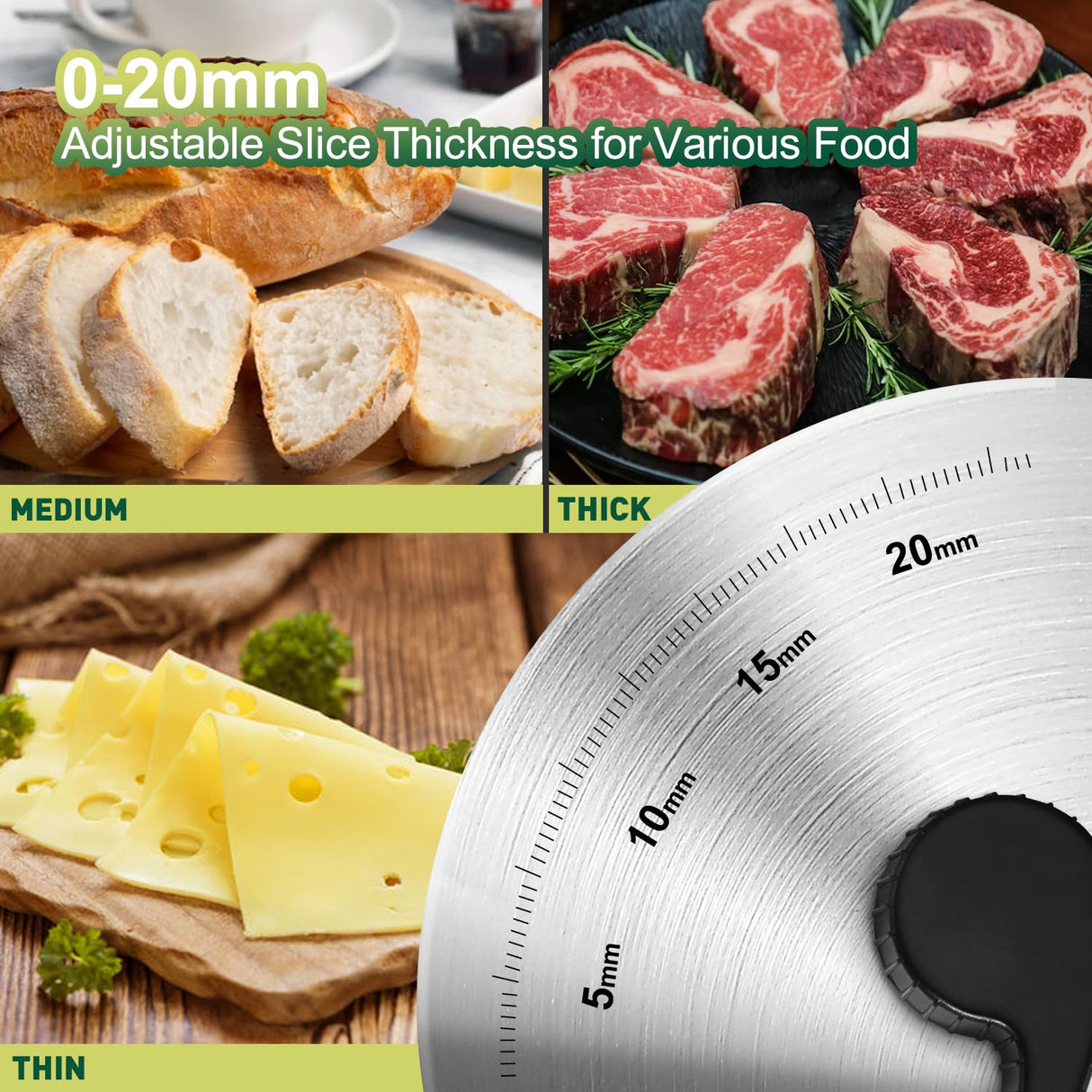 CUSIMAX Electric Meat Slicer for Home,Two 7.5''Stainless Steel Blades,1-20mm Adjustable Thickness,Easy to Cut Various Foods,Removable Food Carriage for Easy Cleaning CUSIMAX