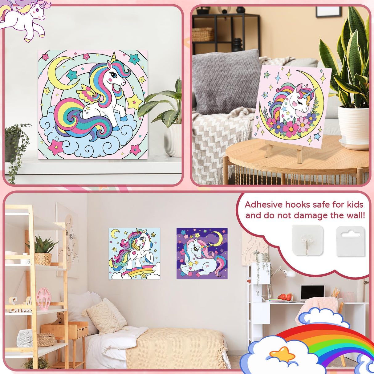 6 Pack Glow in the Dark Unicorn Paint by Numbers Kit for Kids - Pre-printed Canvas with 50 Paints, 12 Brushes & 2 Easels - DIY Acrylic Painting Set for Boys and Girls - Ideal for Home Decor Craft Spot!