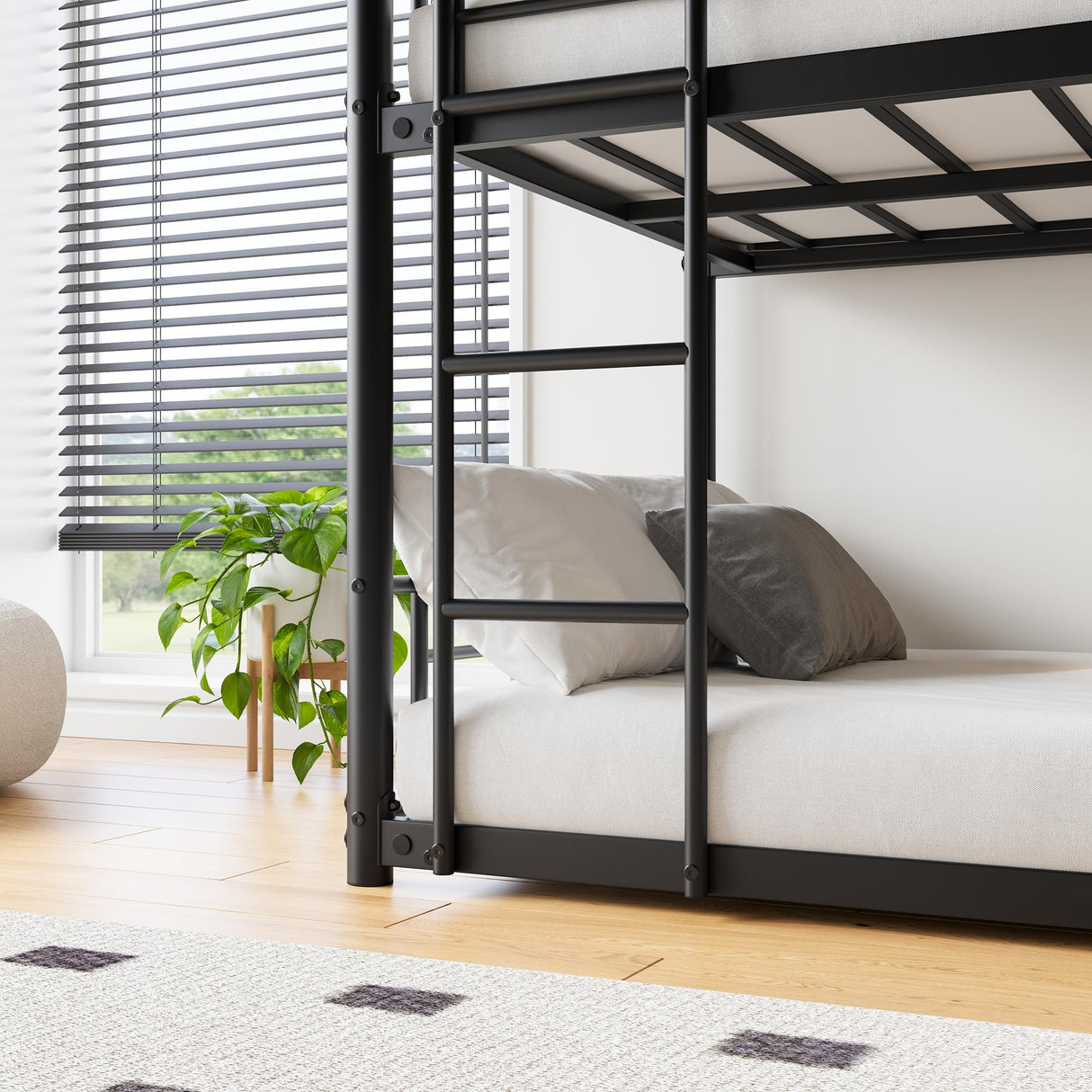 Heavy Duty Triple Bunk Bed for 3 People, Twin Over Twin Over Twin Metal Bunk Bed Frame with Ladders and Safety Guardrails, Noise Free, No Box Spring Needed, No Convertible Function, Black MaiDeHaoo