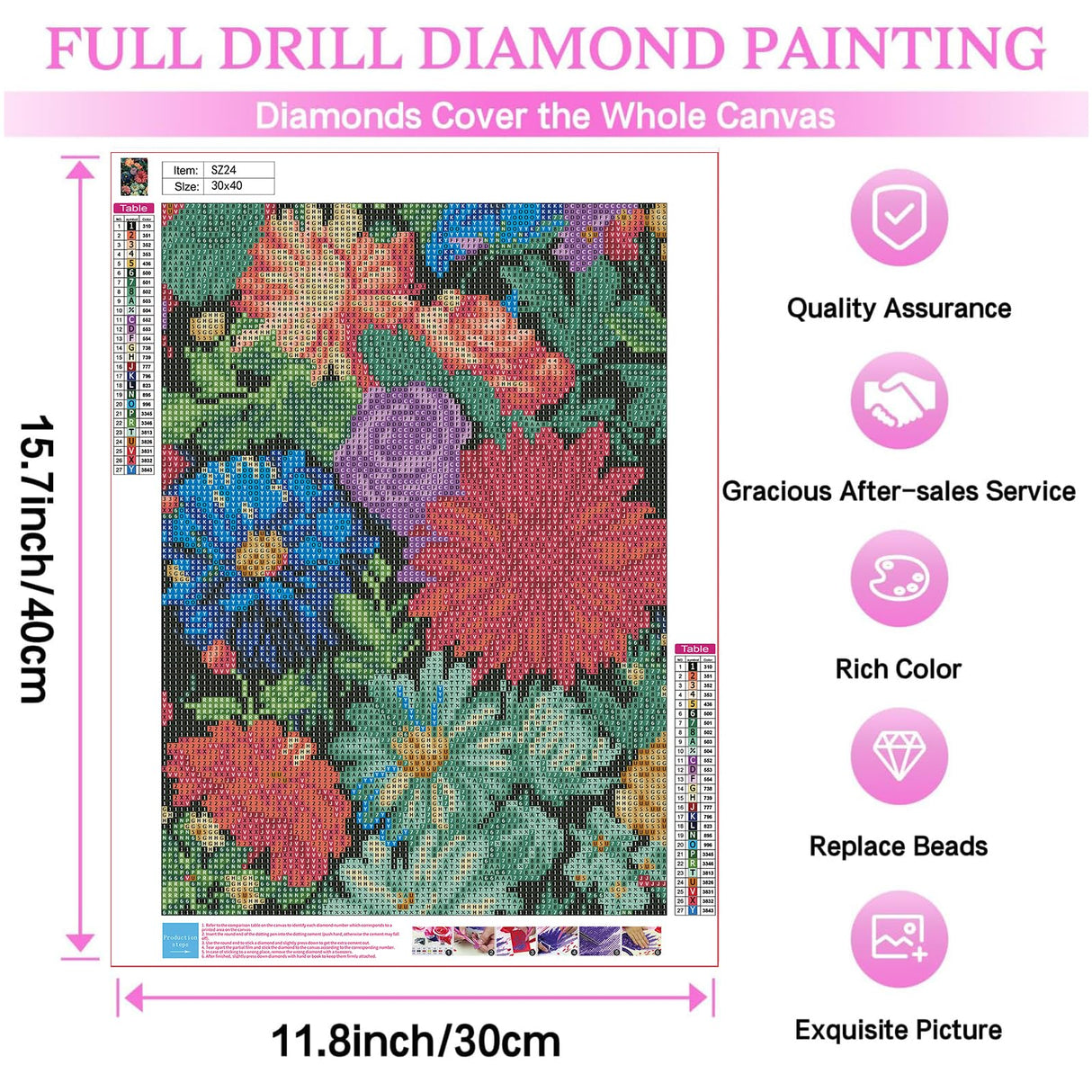 Ausanrl Flower Diamond Painting for Adults - Beginner-Friendly Flower Plant Gem Art Kit for Home Wall Decor, 12x16inch Ausanrl