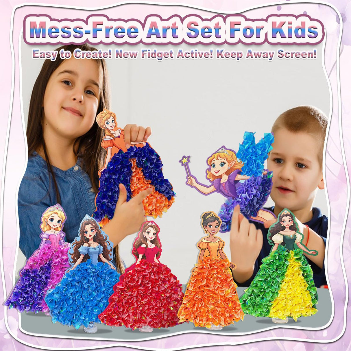 mom&myaboys Poke in Fun Art Kit for Kids DIY Princess Craft Set Birthday Gifts for Girls Ages4-8,Mess-Free Art for Children Fun Activity for Boys Old 3 4 5 6 7 8 9,Christmas Gift for Kid 3 Up mom&myaboys