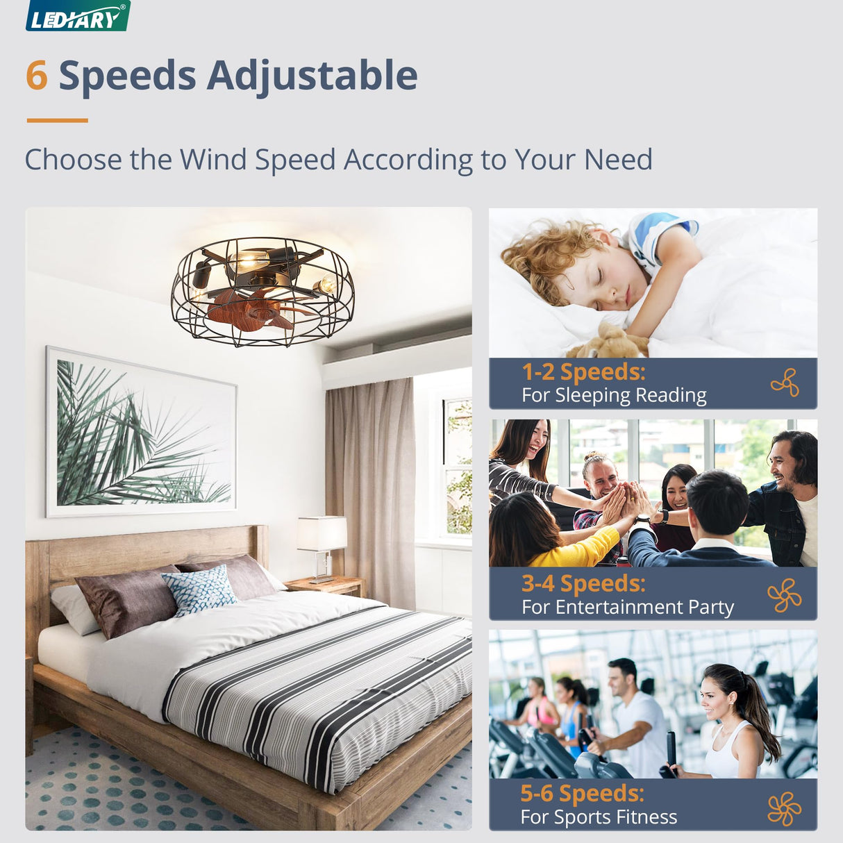 LEDIARY Caged Ceiling Fans with Lights and Remote, Flush Mount Bladeless Ceiling Fan Light Fixture, Small Farmhouse Industrial Low Profile Ceiling Fan for Bedroom Kitchen LEDIARY